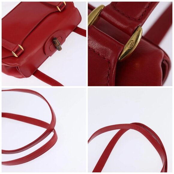 GUCCI Bamboo Shoulder Bag Leather Red Gold Auth 145209 - Picture 16 of 16